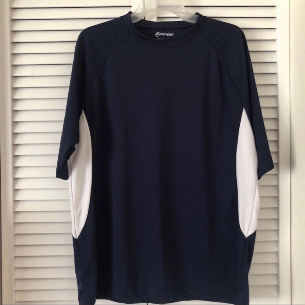 24 Hour fitness performance tshirt navy blue white Large polyester workout shirt